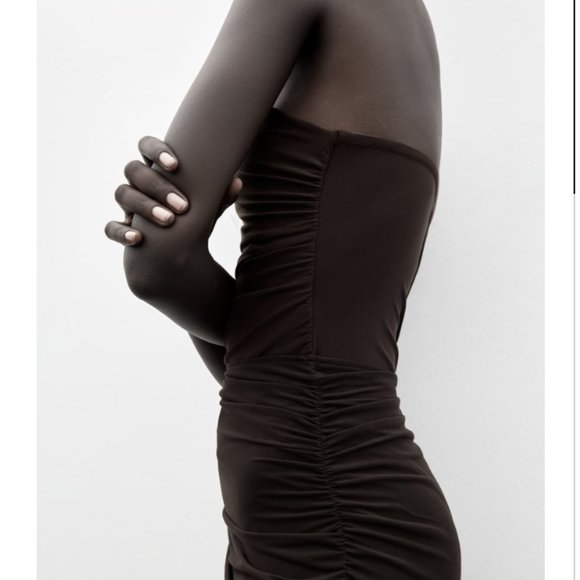 Zara Brown Strapless Dress - Picture 3 of 7